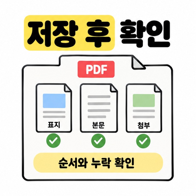 병합된 PDF 안의 표지, 본문, 첨부자료 순서와 누락 여부를 확인하는 이미지