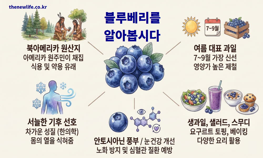 블루베리 효능의 역사적인 유래와 기원을 이해하기 쉽게 시각화한 설명 이미지