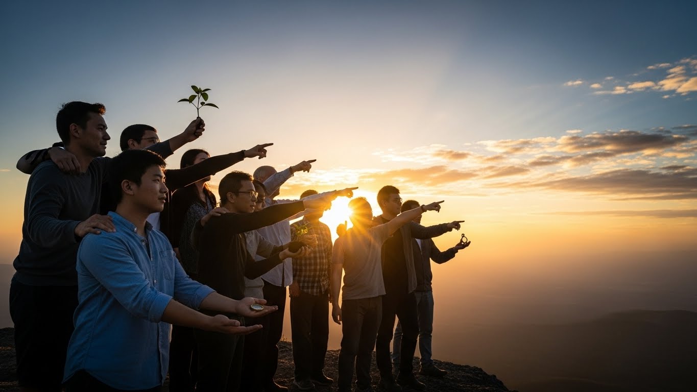 [이미지 마지막: 2026년의 희망찬 미래를 향해 나아가는 사람들의 밝은 모습]