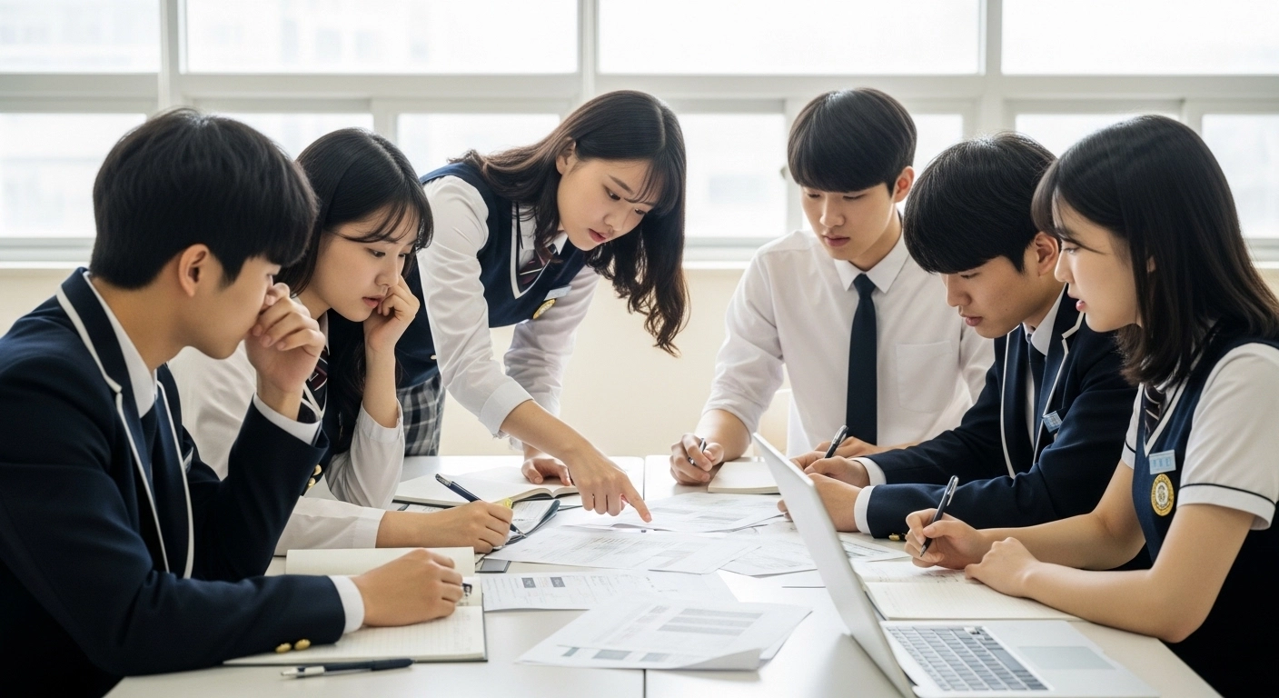 고등학생이 대학교 모집요강을 확인하고 있는 장면