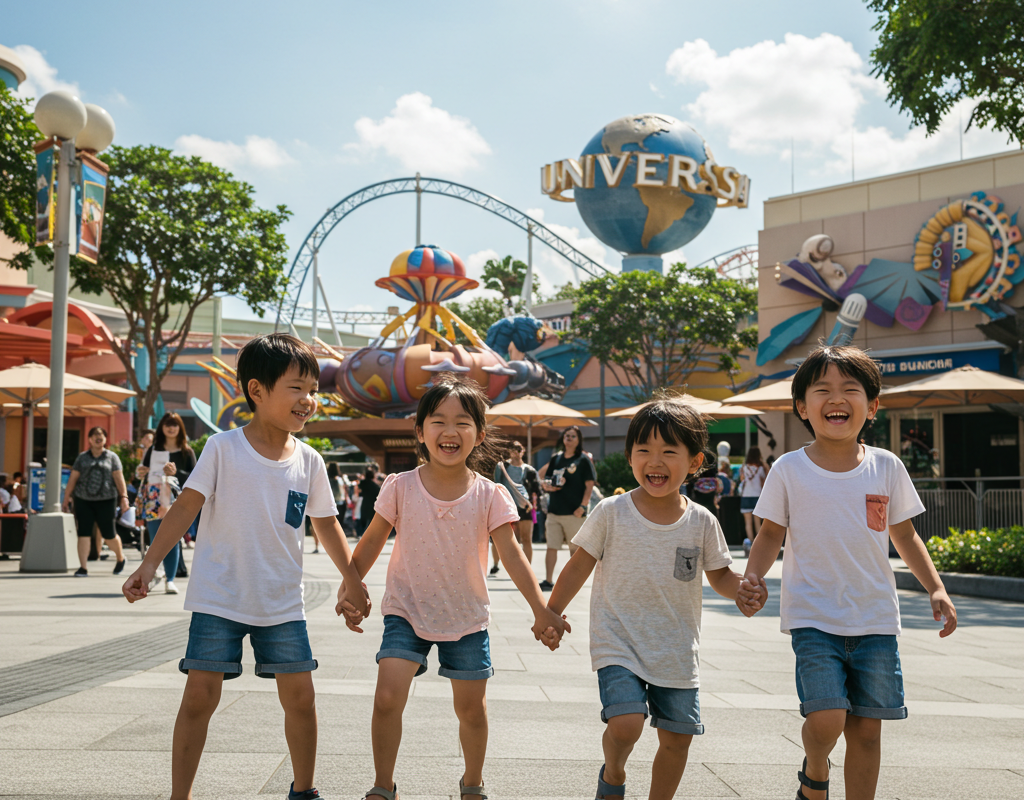 싱가폴 유니버셜 스튜디오를 즐기는 아이들 생성이미지