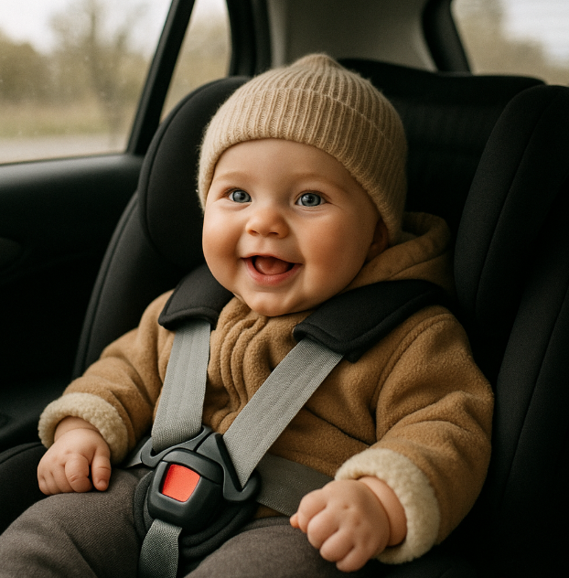 아기 전용 방한 카시트에 앉아있는 아기 사진