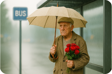 우산 속의 노인 – 비 오는 날의 약속