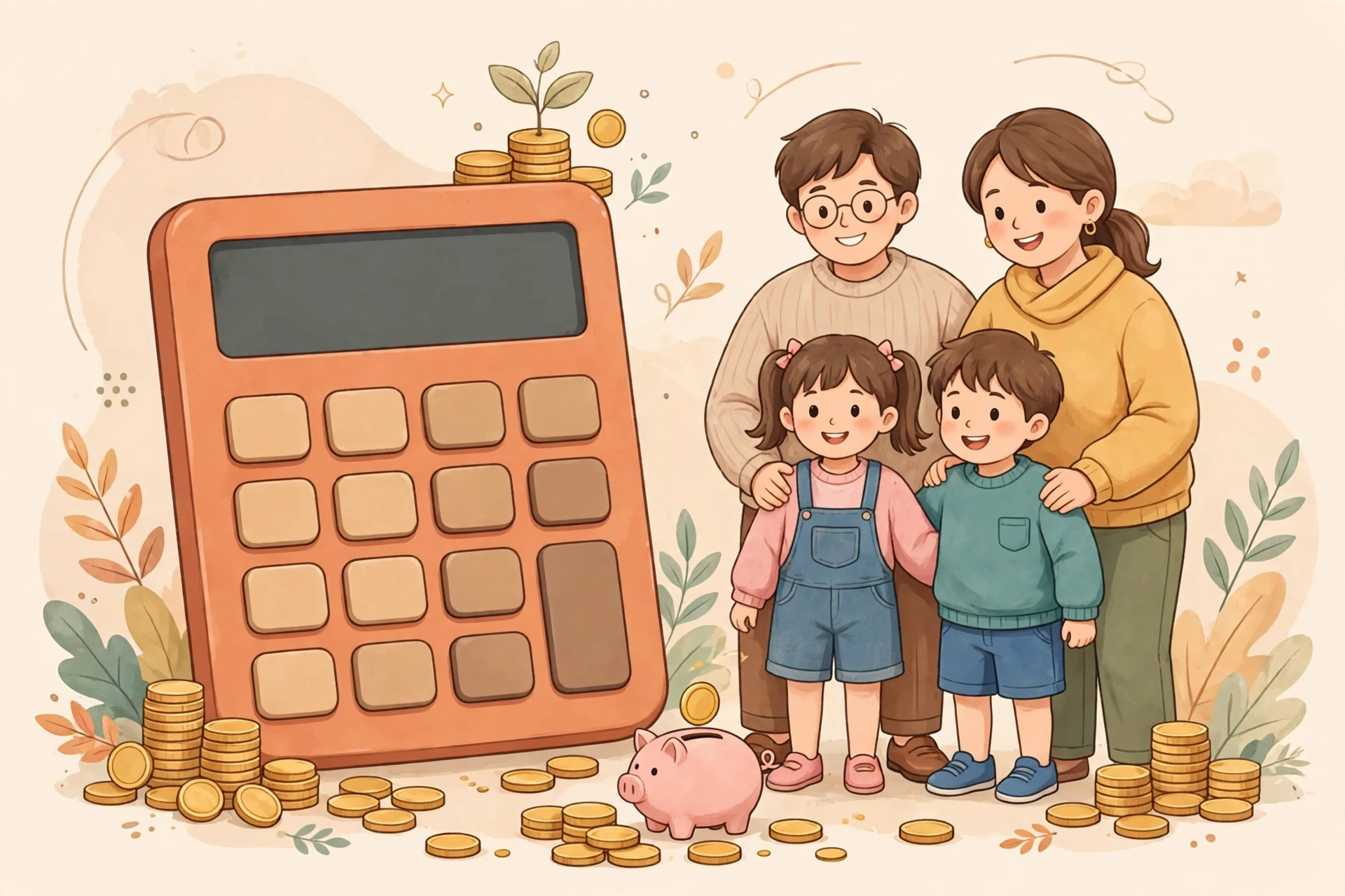 부양가족 수에 따른 공제액을 보여주는 계산기 일러스트