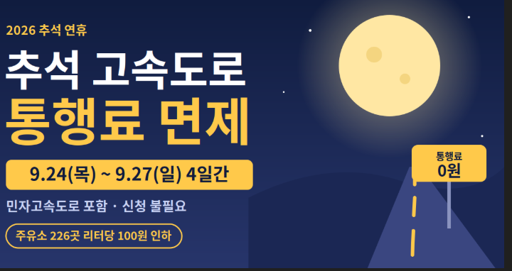 추석고속도로통행료면제기간 시간 대상