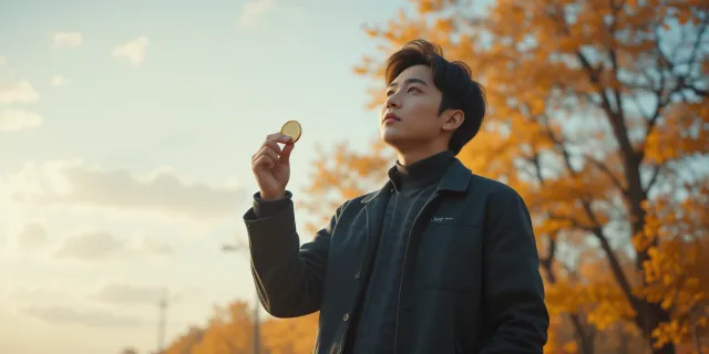 2025년 돼지띠 운세를 통해 금전운에 희망을 품는 모습을 묘사한 이미지