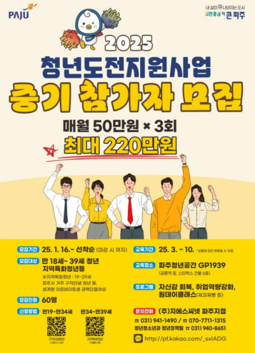 2025년 파주 청년도전지원사업 참가자모집 홍보포스터이미지