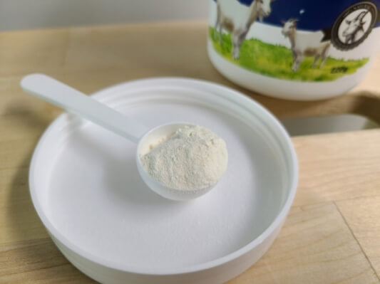 스쿱에 채워진 단백질 분말