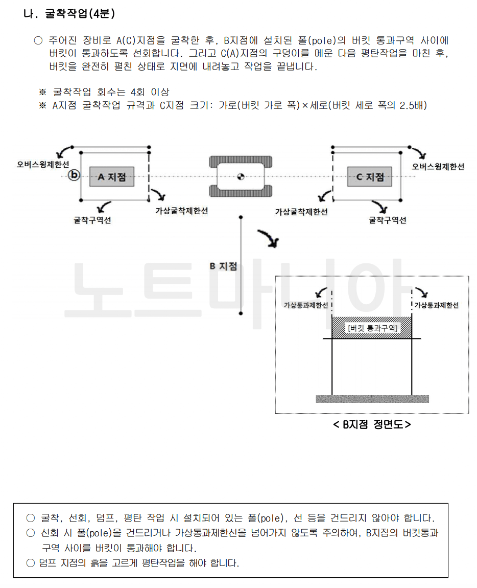 굴삭기시험-굴착작업내용