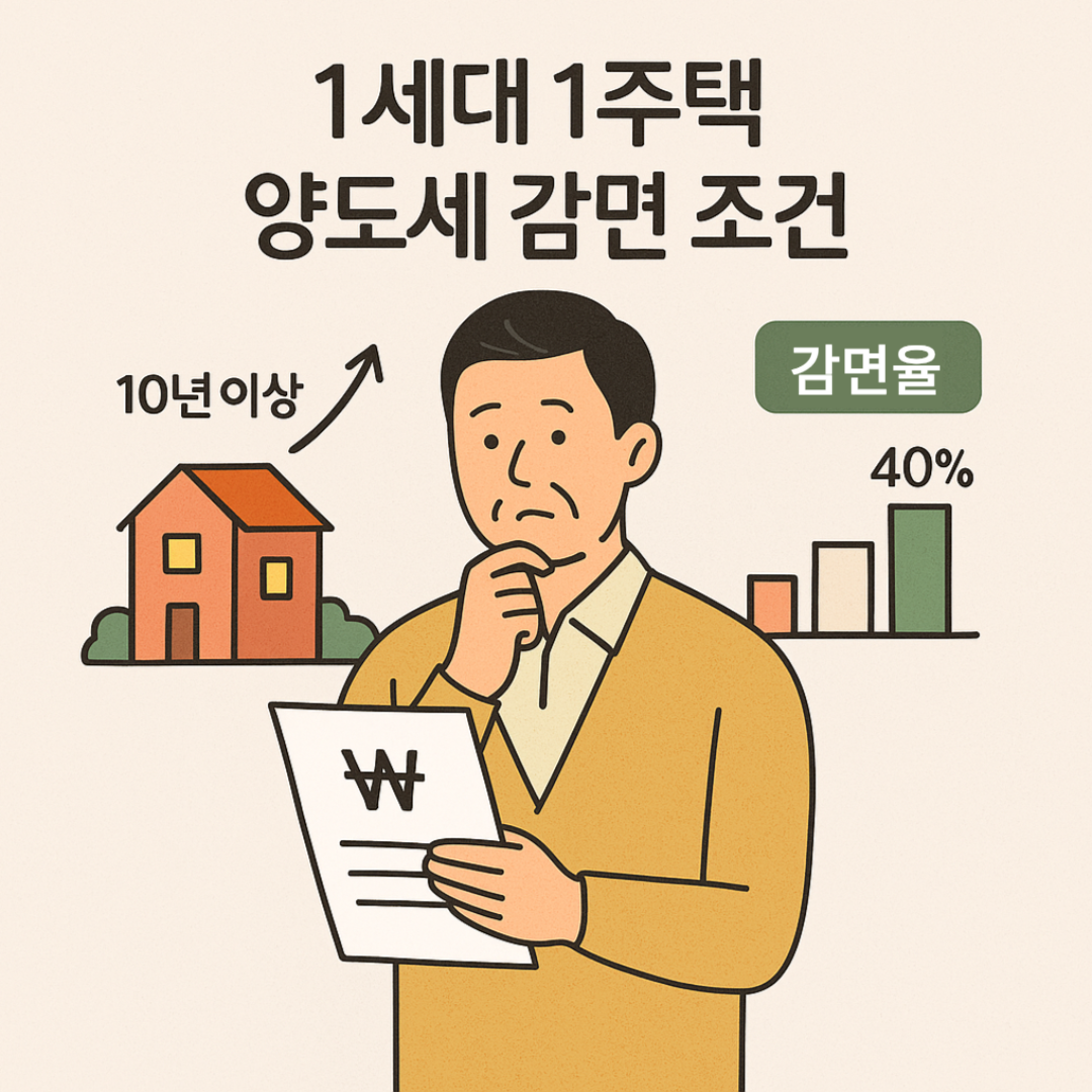 양도세감면에 대해 고민하고 있는 남성 일러스트