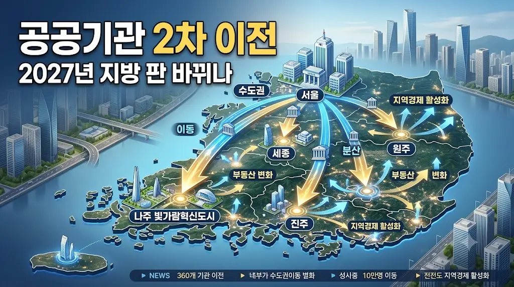 공공기관 2차 이전 발표 시기와 지방 혁신도시 수혜 가능성을 설명하는 이미지