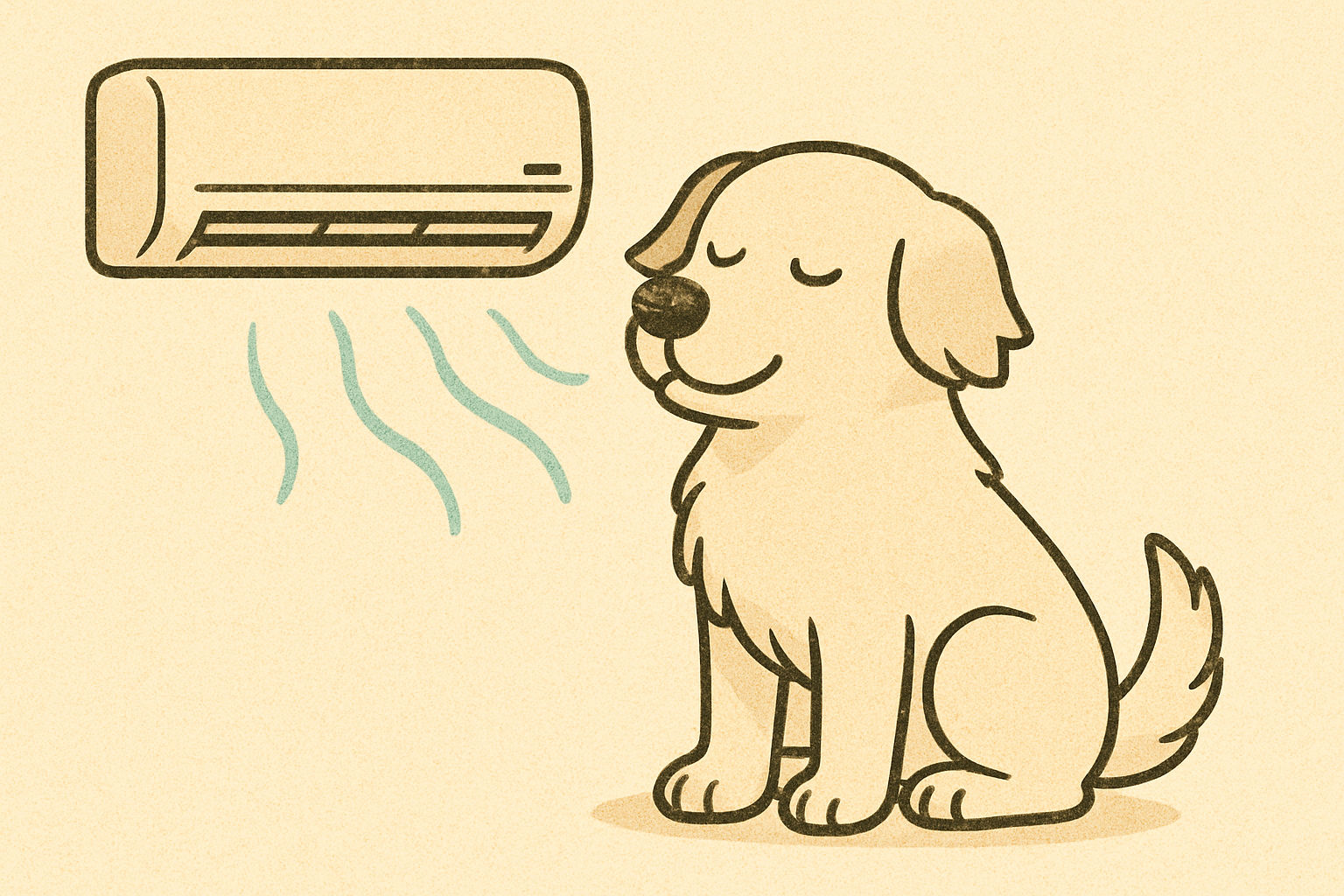 강아지 벽걸이 에어컨에 나오는 바람을 쐬고 있는 모습을 그림으로 그렸다.