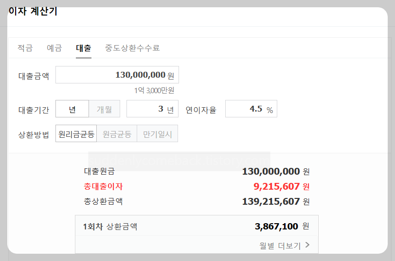 원리금균등상환-이자-계산기-네이버