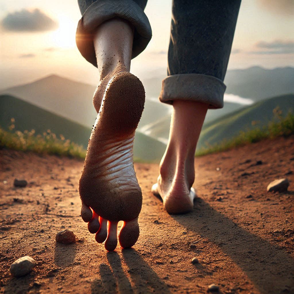 赤腳走在雞足山的黃土路上