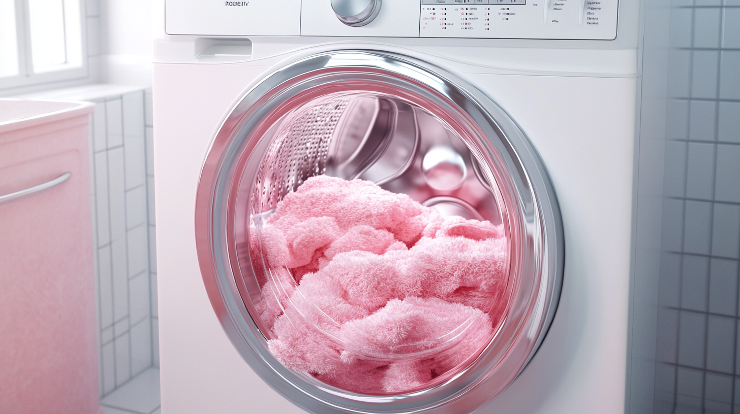 대용량 세탁을 효율적으로 처리하는 세탁기로 실용적인 가정 환경을 배경으로 하여 편리함을 강조하는 모습