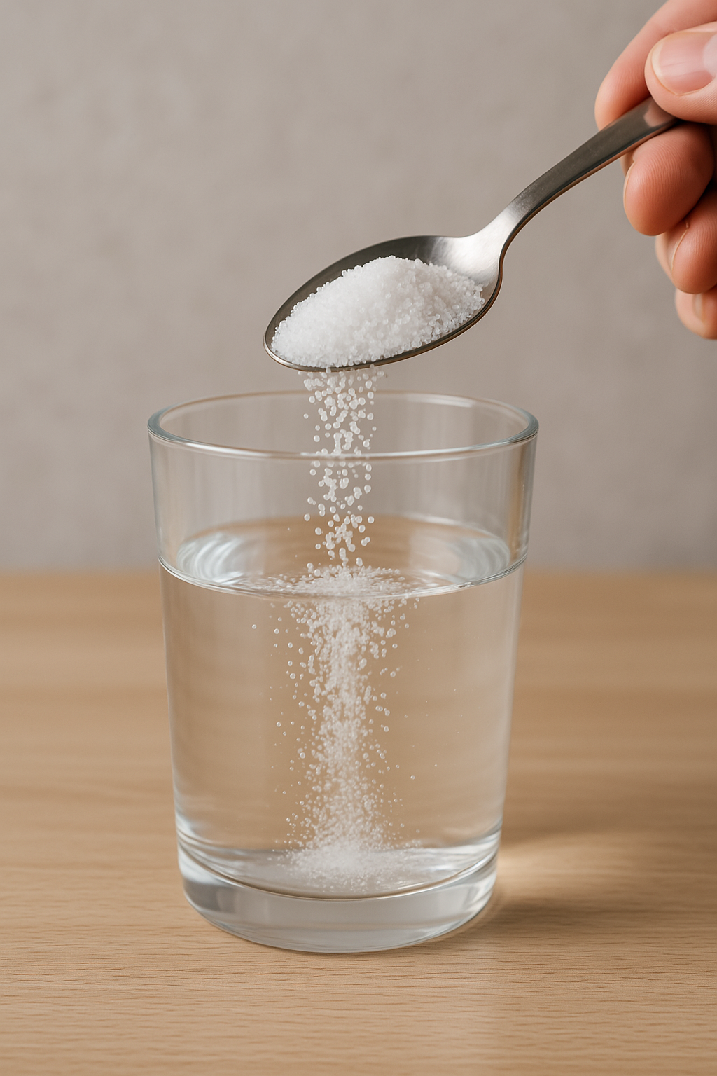 한스푼의 소금을 물에 넣는 이미지