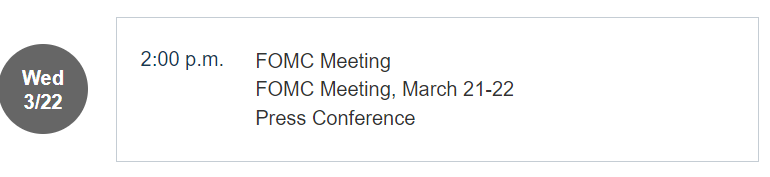 FOMC 회의 3월 21-22일 오후 2시