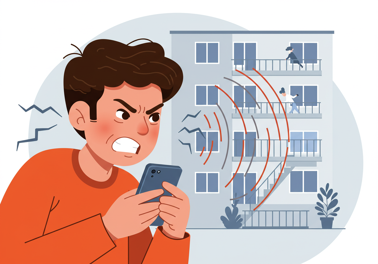 층간소음으로 경찰에 신고하는 아파트 주민의 모습