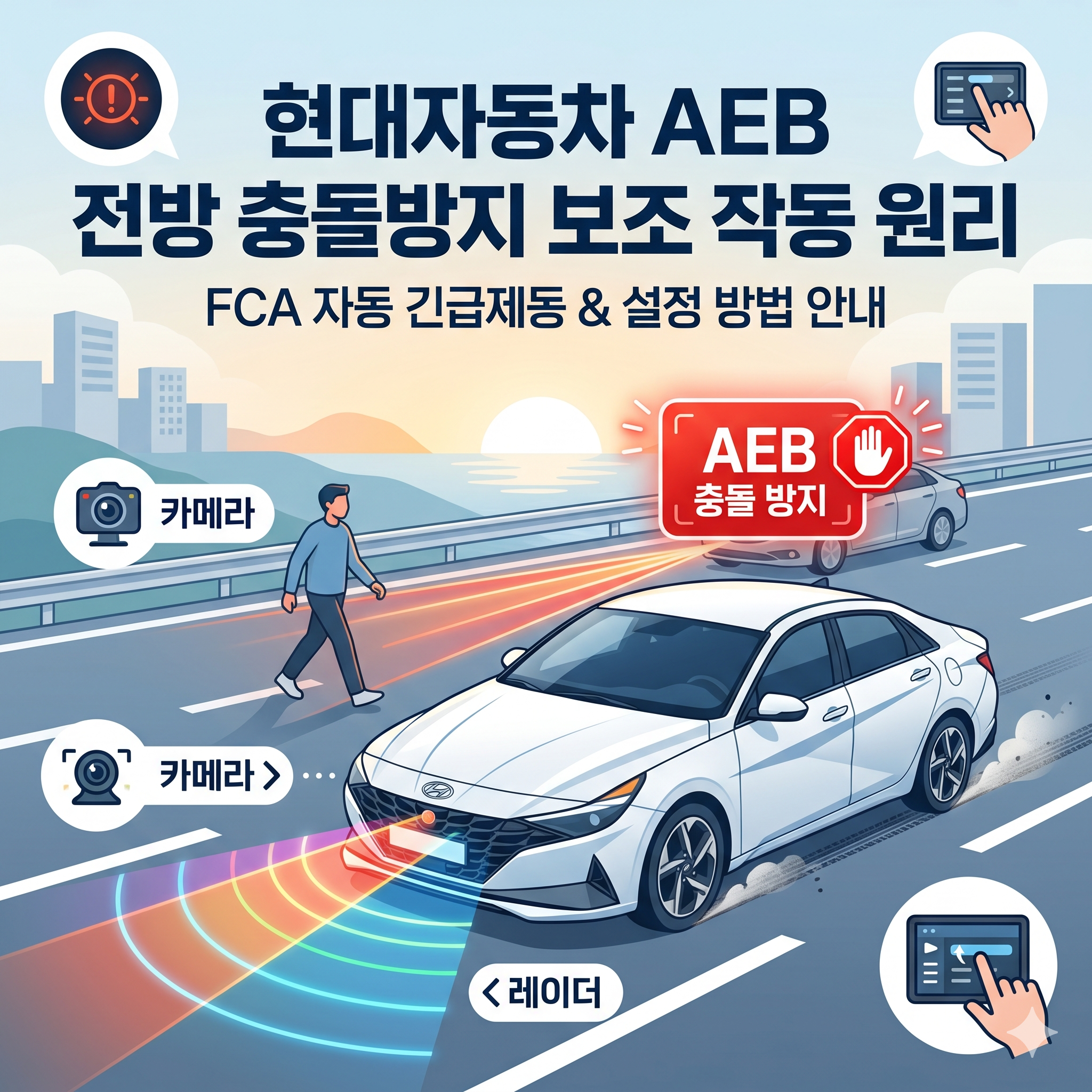 현대자동차 AEB 전방 충돌방지 보조 시스템 원리와 설정 방법 안내