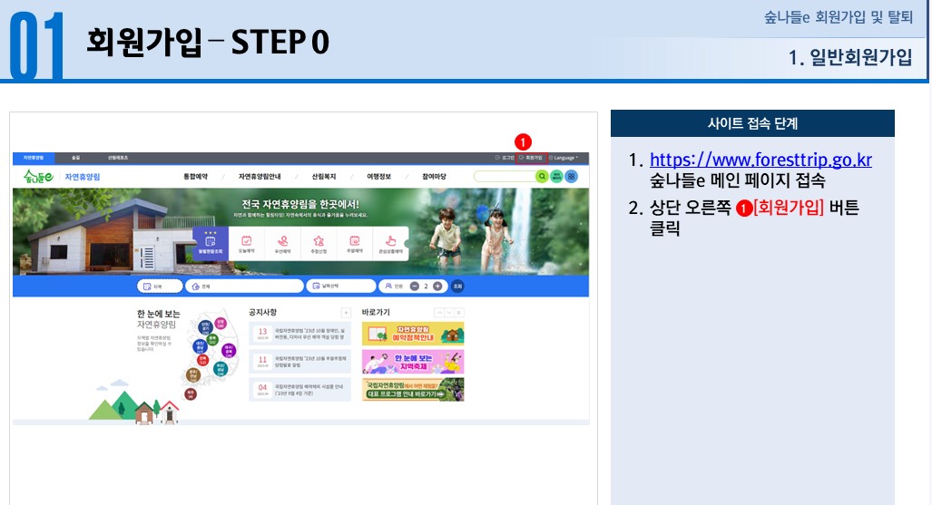 숲나들e 자연휴양림 회원가입 가이드 관련사진