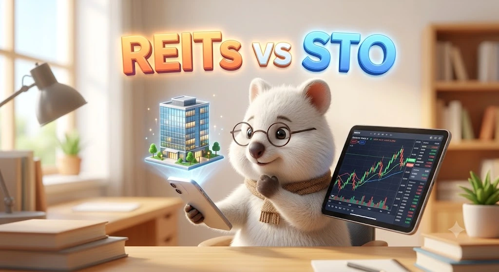 부동산 간접투자 방법인 주식 시장의 리츠(REITs)와 스마트폰 앱을 활용한 특정 실물 부동산 조각투자(STO)의 특징과 차이점을 비교 분석하는 백쿼카