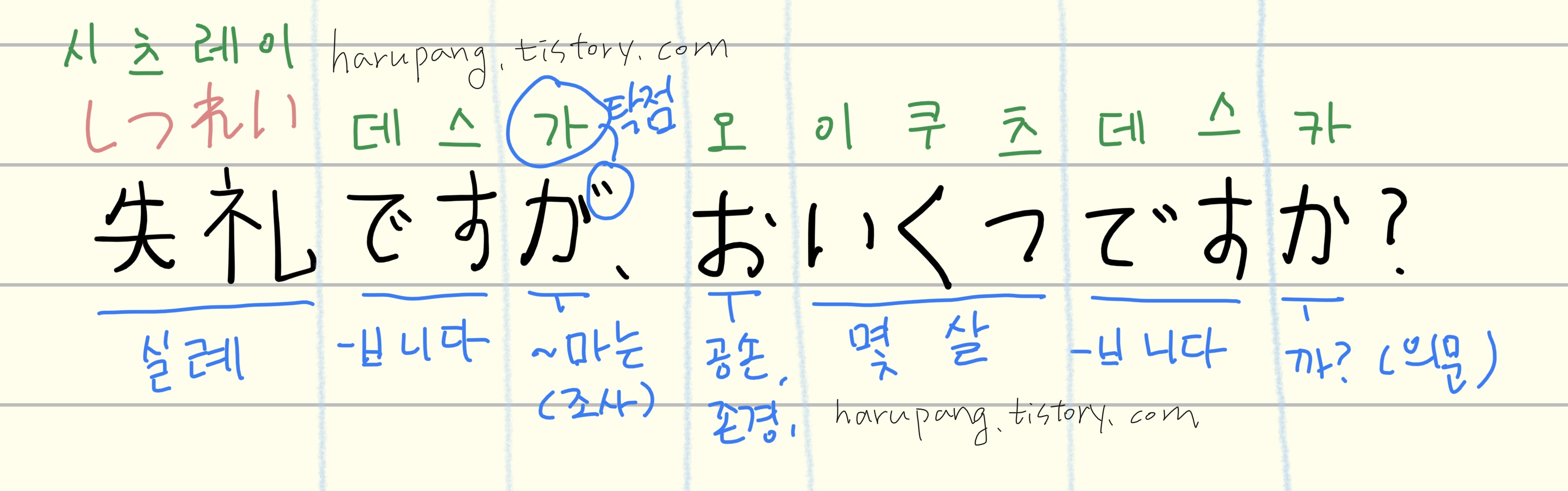 일본어 '실례합니다만, 나이가 어떻게 되세요?' 失礼 ですが、おいくつ ですか. 해석과 단어 분석 노트 정리