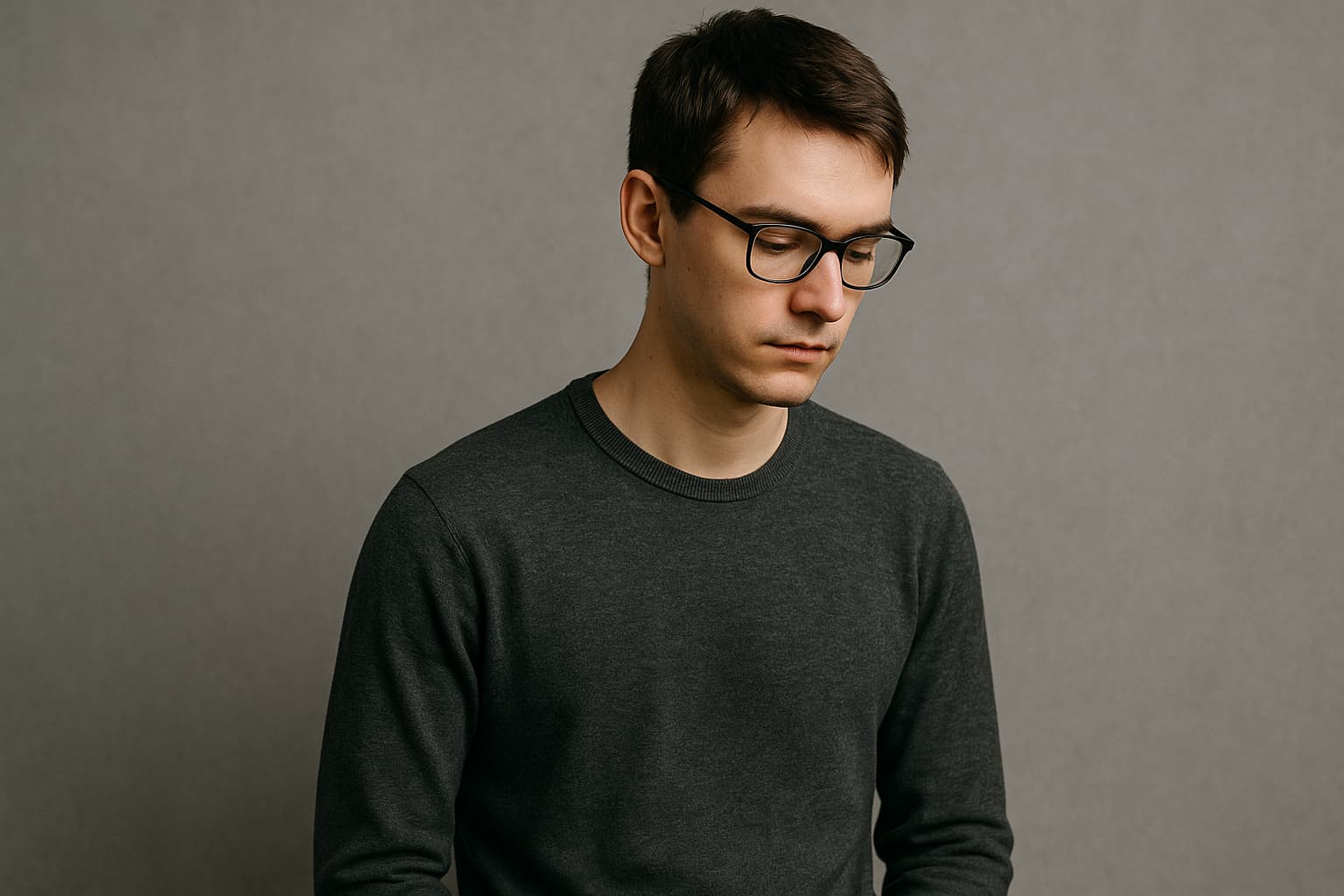 조용히 아래를 바라보며 깊은 생각에 잠긴 INTP 성향의 남성