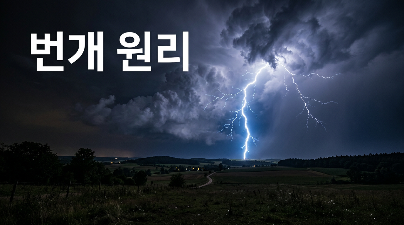 번개 원리를 보여주는 밤하늘 낙뢰 사진