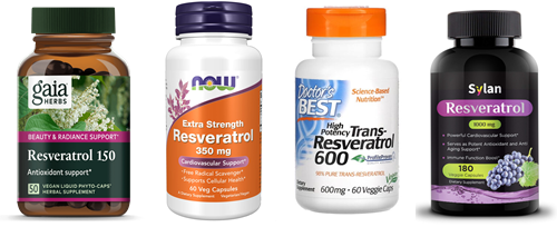 적게는 150mg에서 많게는 1,000mg을 함유하고 있는 다양한 레스베라트롤 영양제 사진