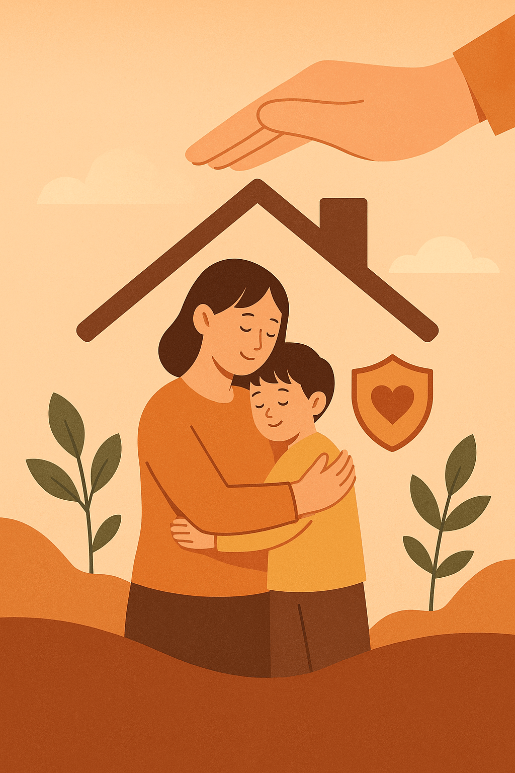 따뜻하고 신뢰감 있는 분위기 (복지 관련 이미지 톤)

집, 가족, 보호, 지원 등의 시각 요소 포함