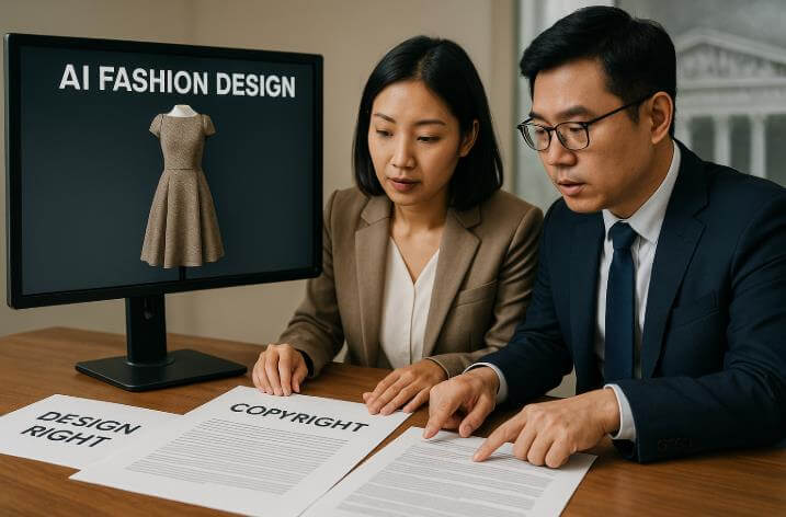 AI 패션 디자인의 저작권 문제를 검토하는 장면