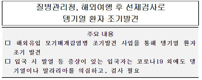 해외여행 후 선제검사로 뎅기열 환자 조기발견
