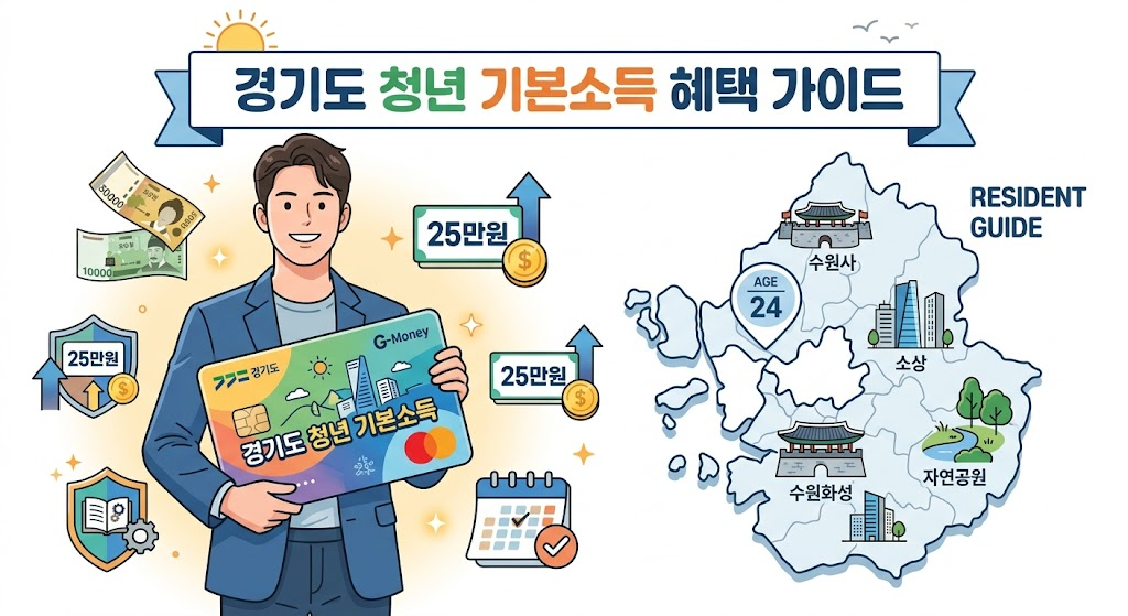 경기도 청년 기본소득 25만 원 혜택과 지역화폐 카드 일러스트