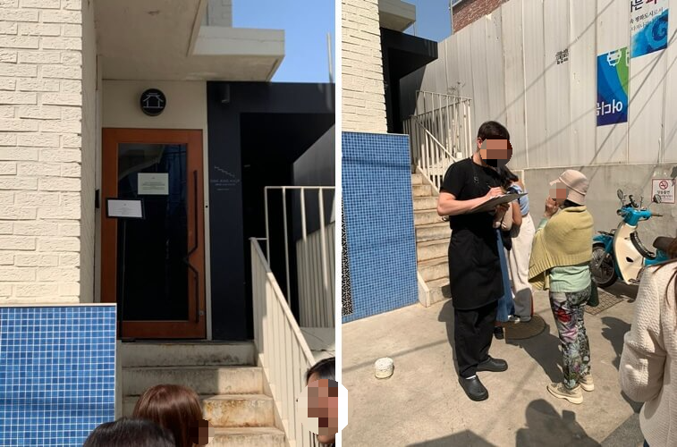 입구 사진 및 직원분이 인원수와 메뉴 취합하는 장면