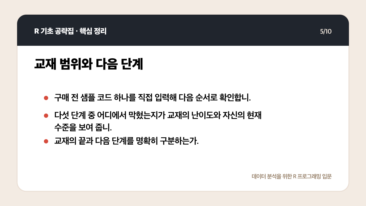 R 프로그래밍 독학 교재 고르는 법: 목차에서 확인할 5가지 핵심 정리 5