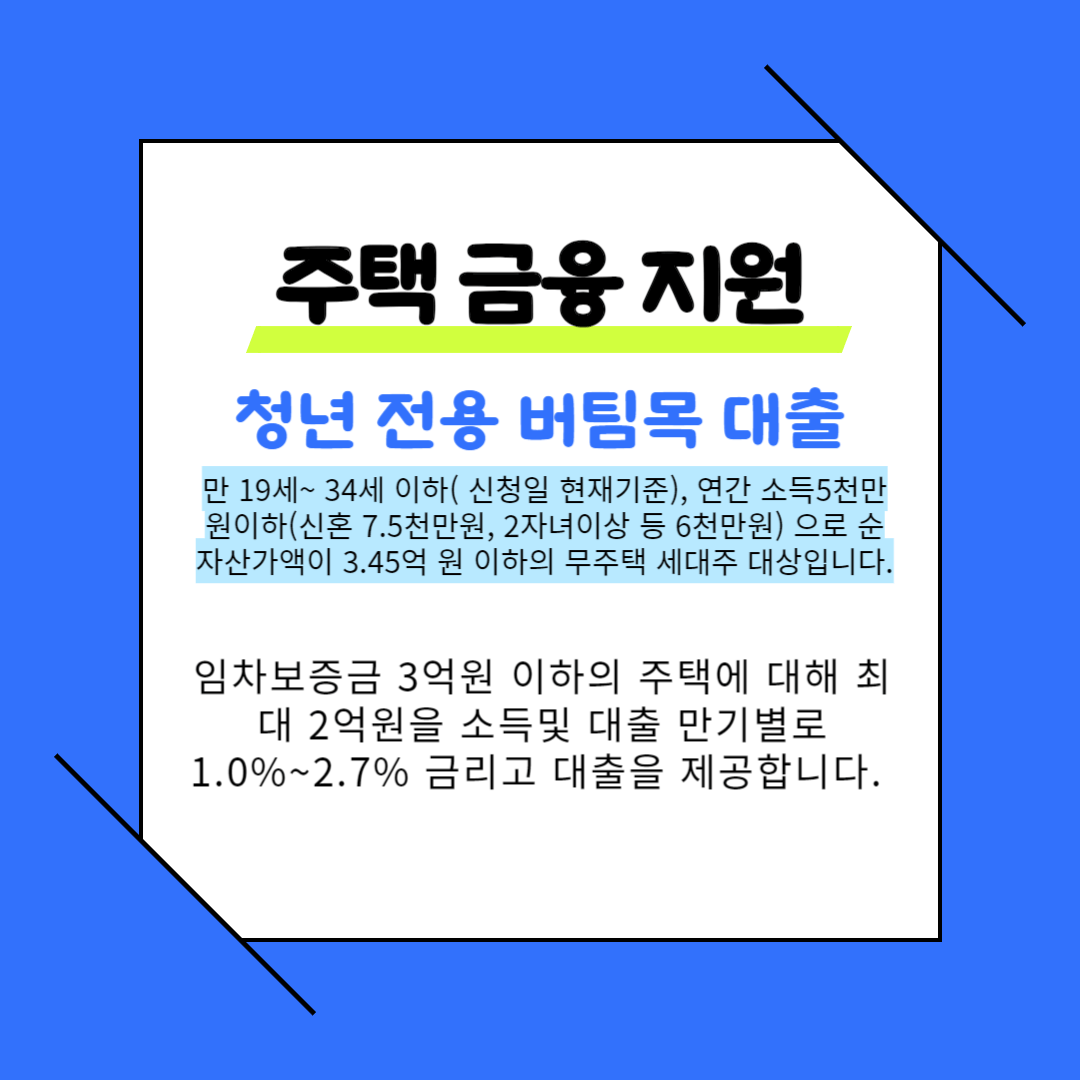 <출처: 국토교통부> 청년주거복지 정책 -청년전용버팀목대출