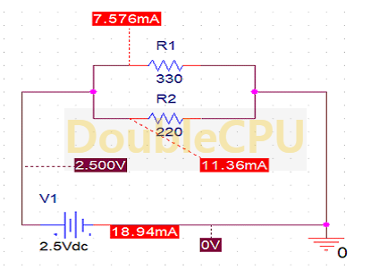 2.5V-220,330옴-회로1-구성-및-시뮬레이션-결과