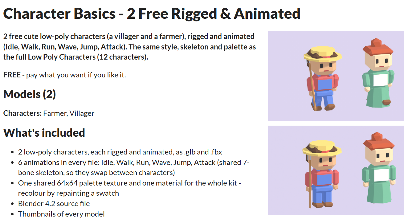 Rigging과 Animation까지 포함된 무료 Low-poly 캐릭터 2종 공개