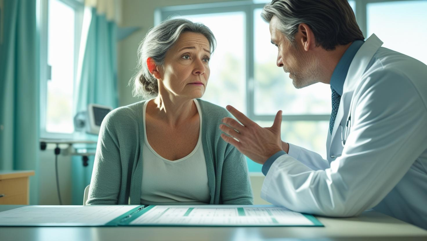 의사가 검사 이상 소견에 대해 설명하고 있는 장면