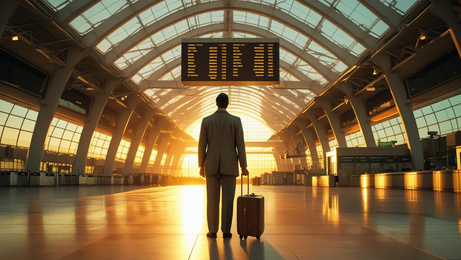 영화에서 주인공이 갇혀 지내게 되는 공항 안에서 캐리어를 들고 서 있습니다. 텅빈 공항과 주인공의 어두운 뒷모습에서 앞으로의 주인공의 고난이 그려지는 느낌입니다.