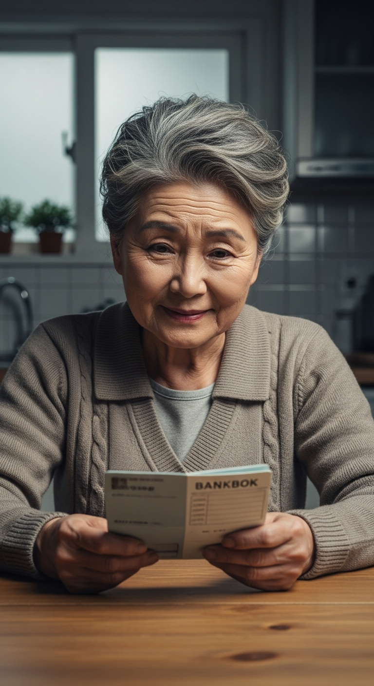 통장의 잔고를 확인하는 시니어