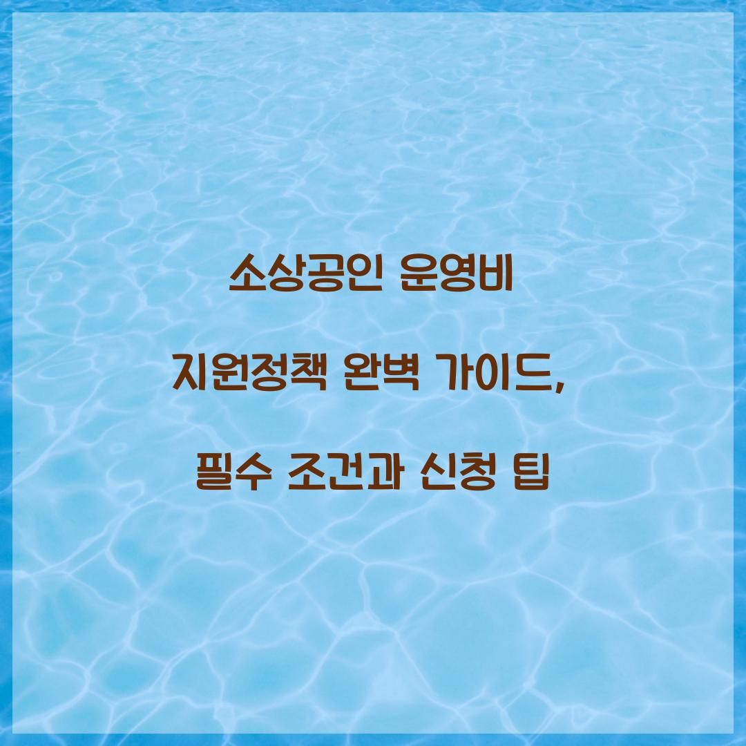 소상공인 운영비 지원정책