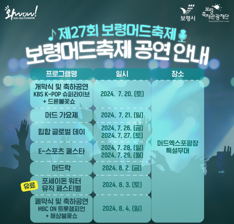 보령머드축제 기본정보 티켓 예매 라인업