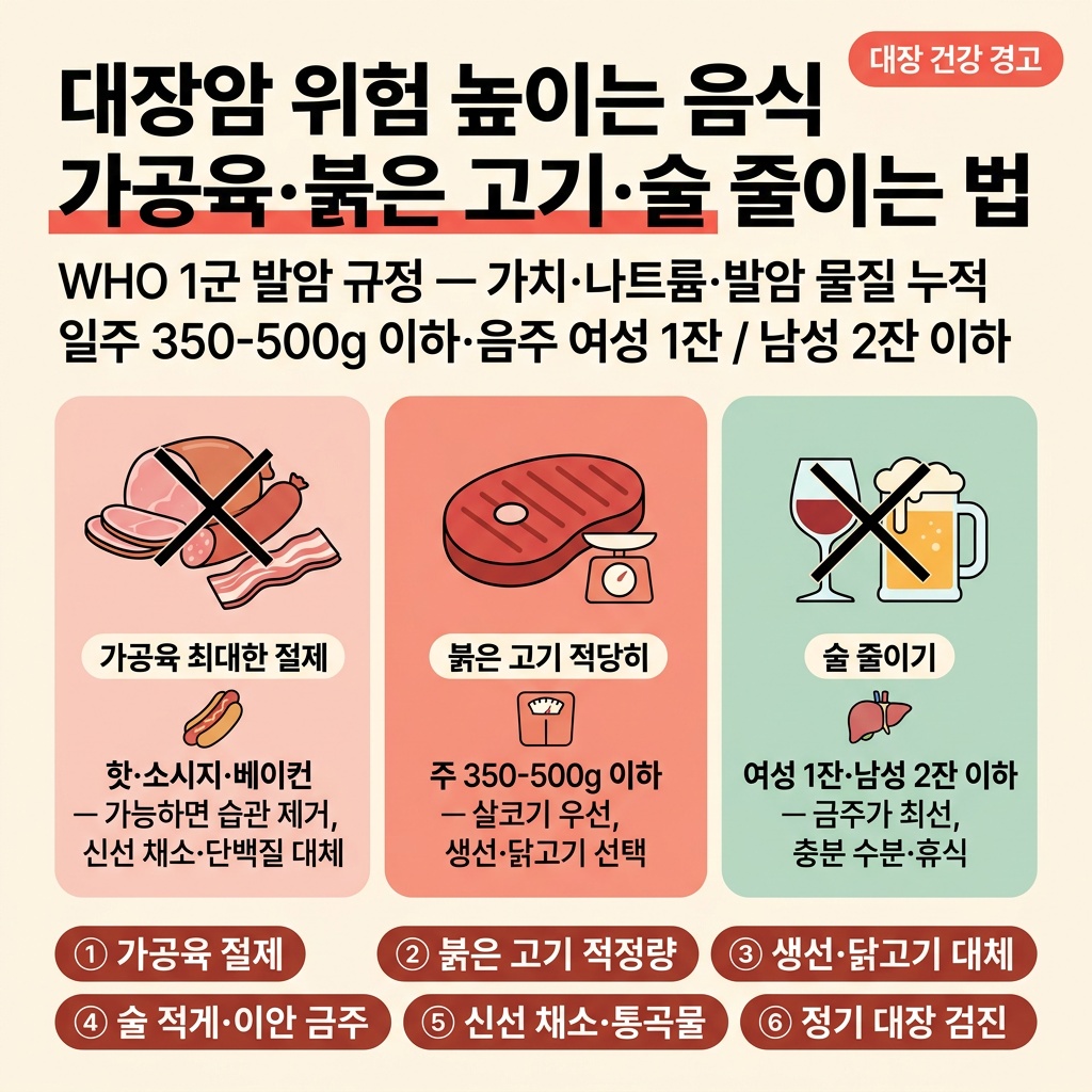 가공육 붉은 고기 술 대장암 위험 줄이는 법