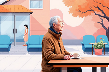 행정복지센터에 방문하여 신청 대기하고 있는 노인 모습