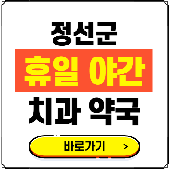 정선군 휴일 치과 병원 진료하는 곳 ❘ 365일 일요일 야간 주말 문여는 약국 찾기