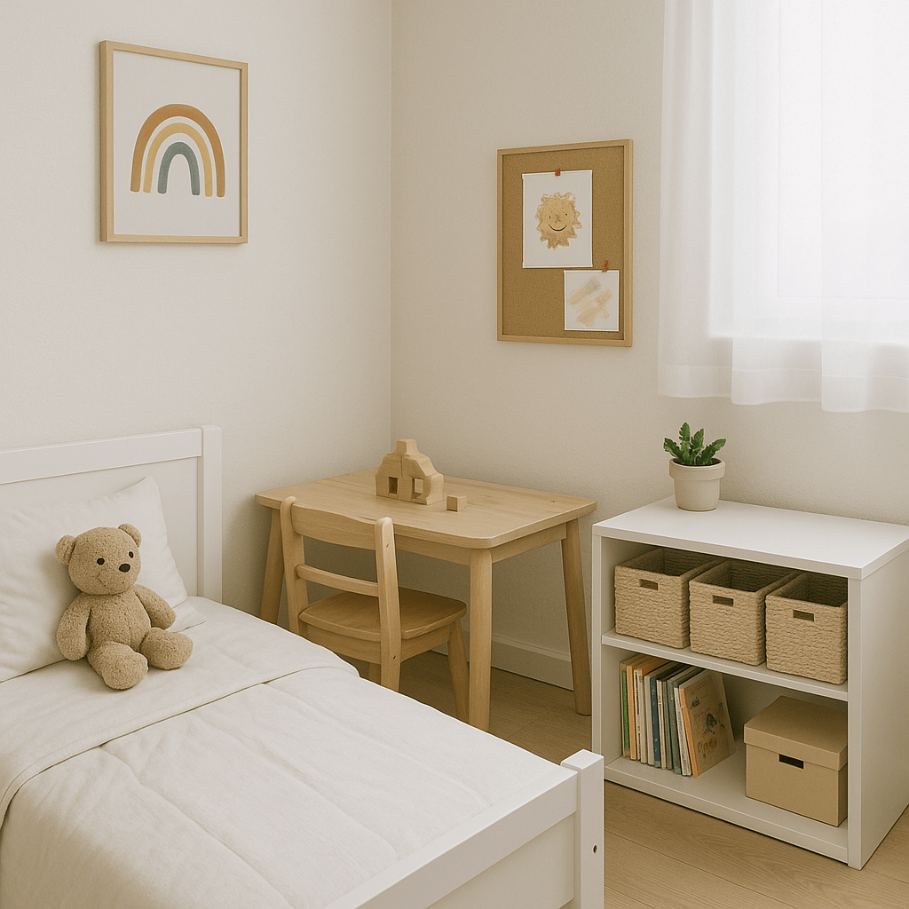 최소 수납 원칙이 적용된 아이방 정리된 전과 후