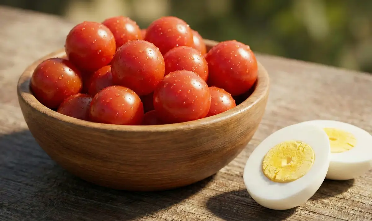 신선한 방울토마토와 삶은 달걀은 훌륭한 저열량 간식입니다.