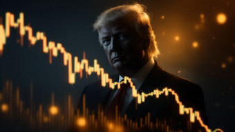 트럼프 대통령 이미지와 하락하는 비트코인차트 이미지