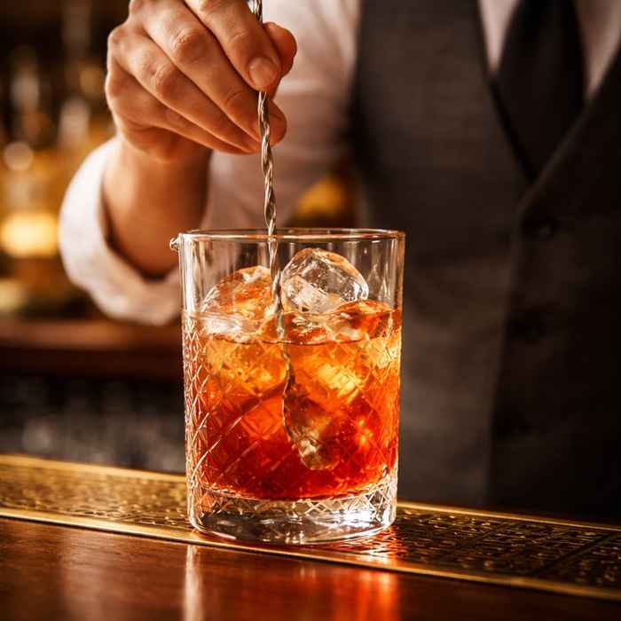 붉은 빛의 재료들이 얼음과 섞이며 선명한 오렌지빛을 내는 지오바니 제조 과정